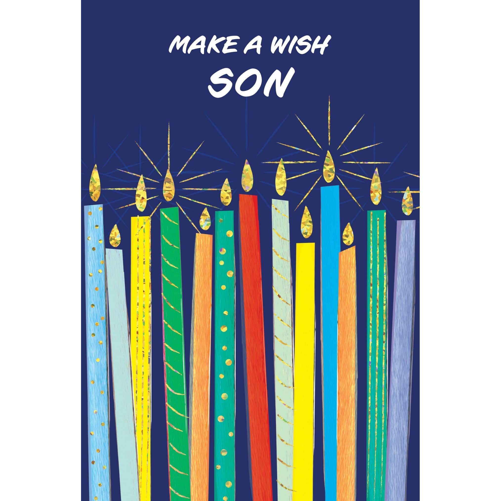 Pictura birthday son card featuring colorful candles and festive design, ideal for celebrating special occasions with a personalized touch.